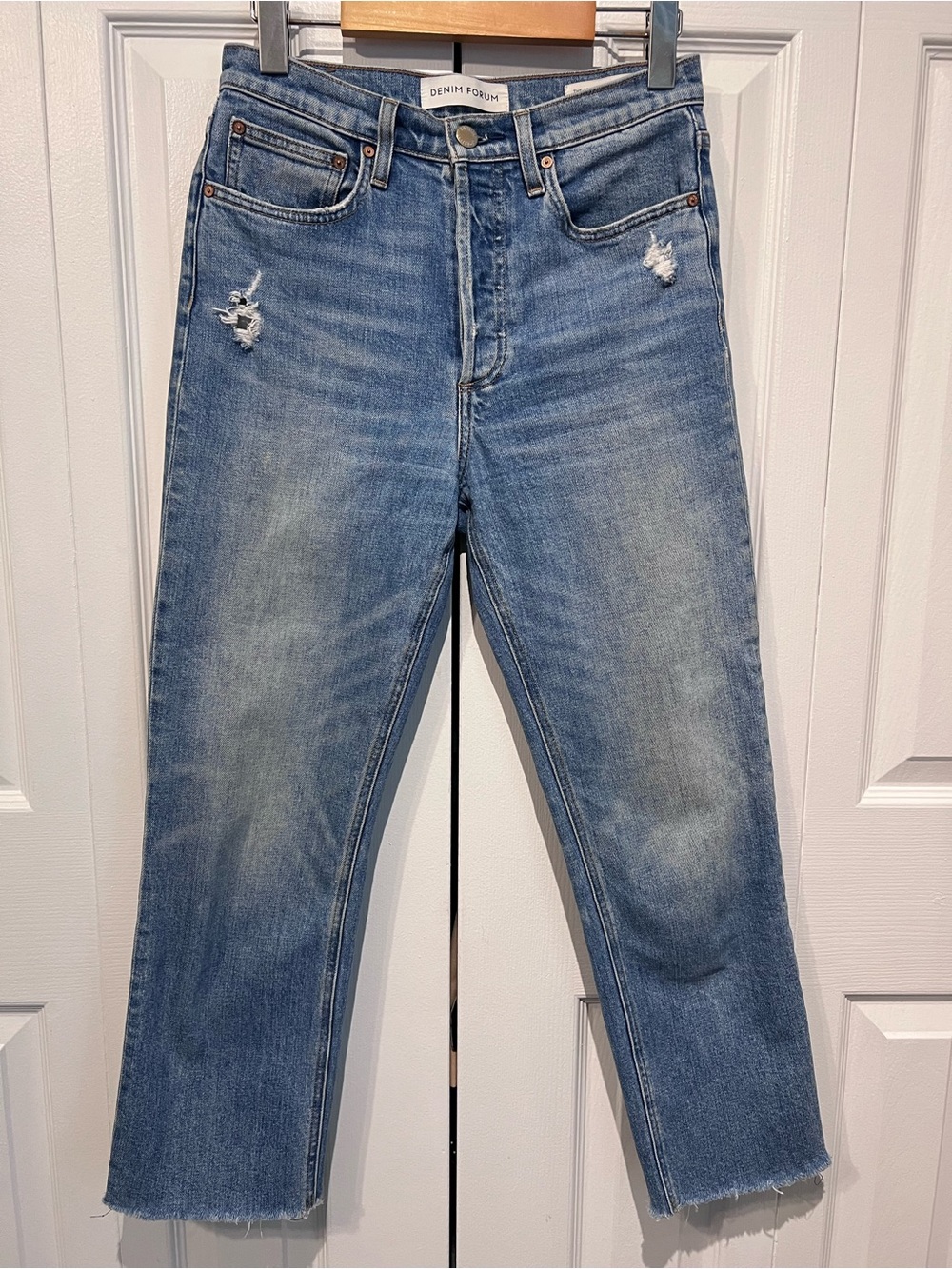 Denim Forum Blue Argo High Rise Straight Leg Button Fly‎ Jeans Size 27